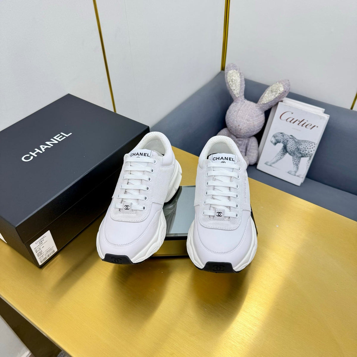 CC Chunky Sneakers White Suede Lambskin 927348