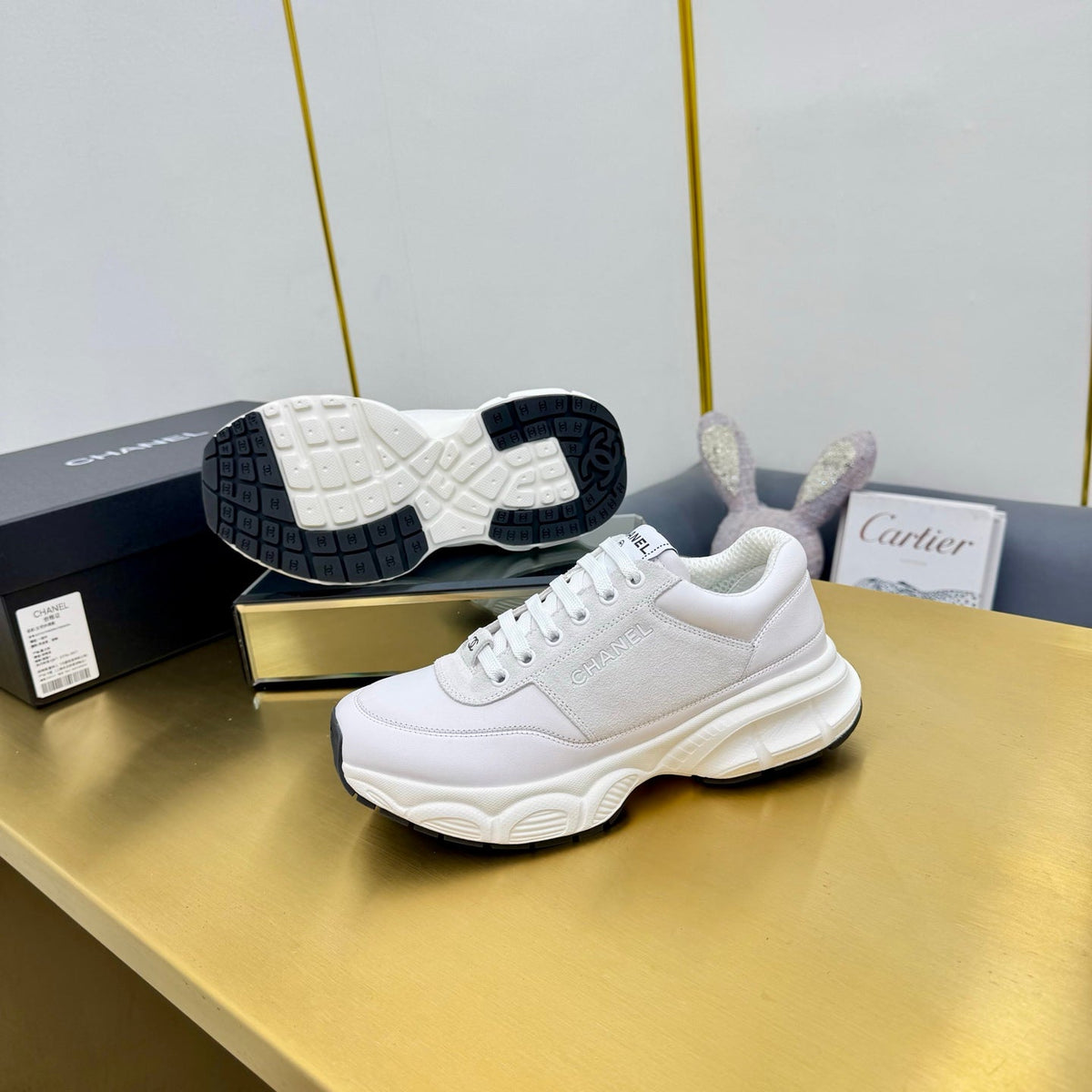 CC Chunky Sneakers White Suede Lambskin 927348