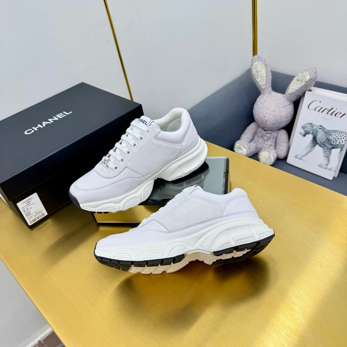 CC Chunky Sneakers White Suede Lambskin 927348