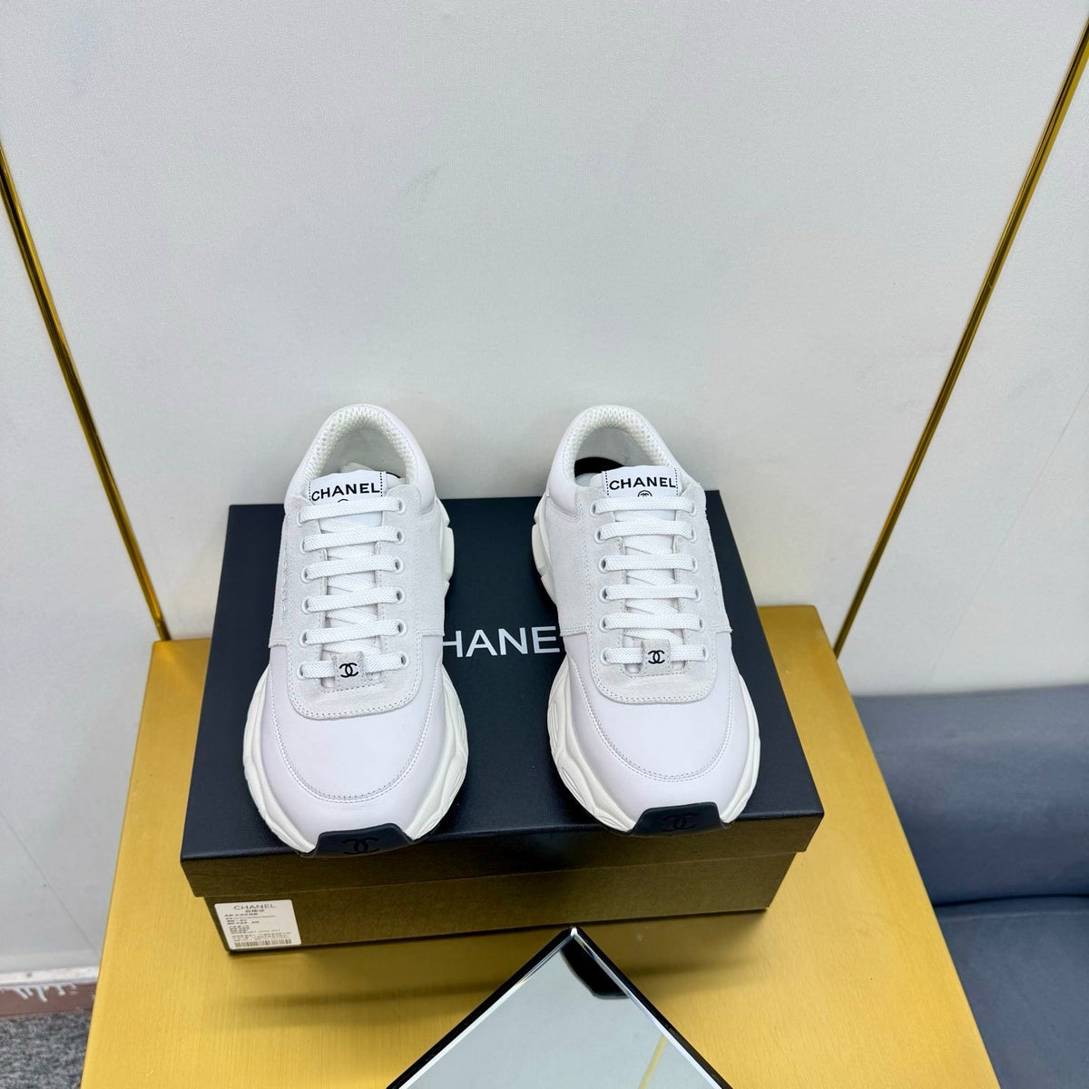 CC Chunky Sneakers White Suede Lambskin 927348