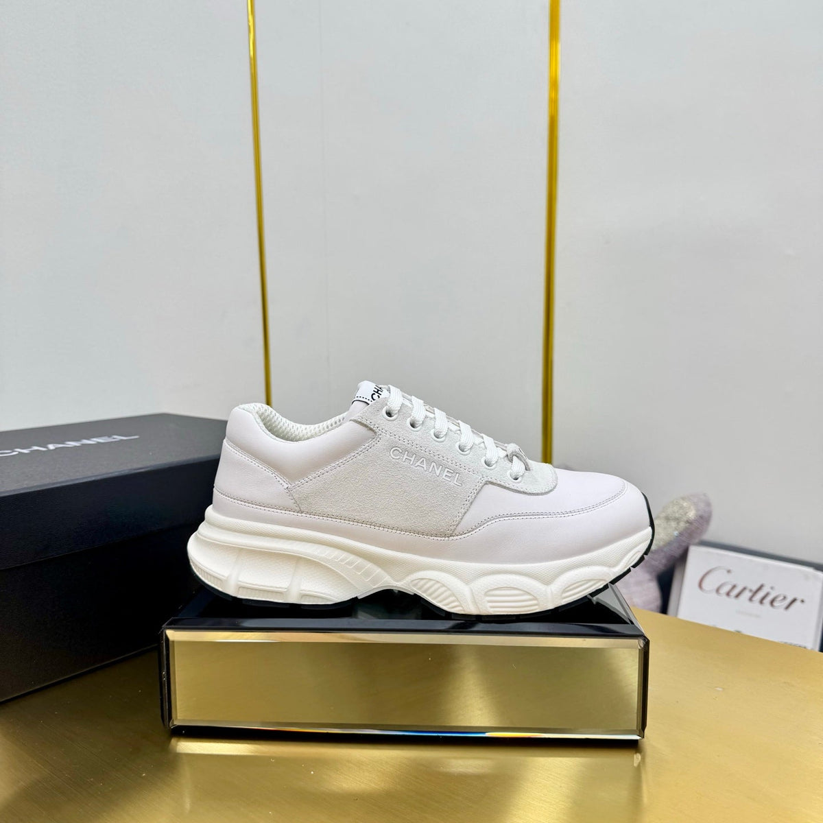 CC Chunky Sneakers White Suede Lambskin 927348