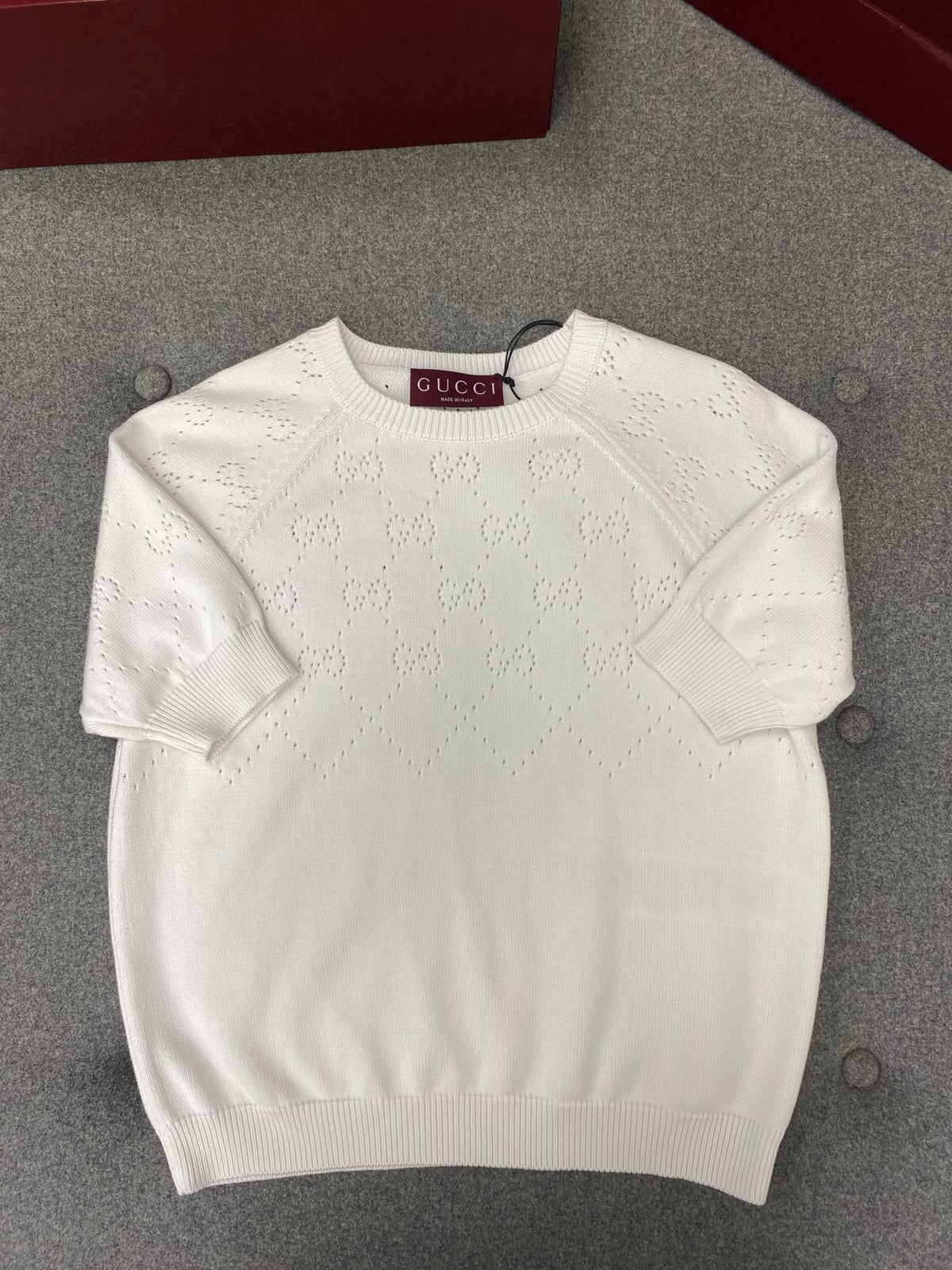 Gucci Round Neck Short Sleeves Top White Cotton