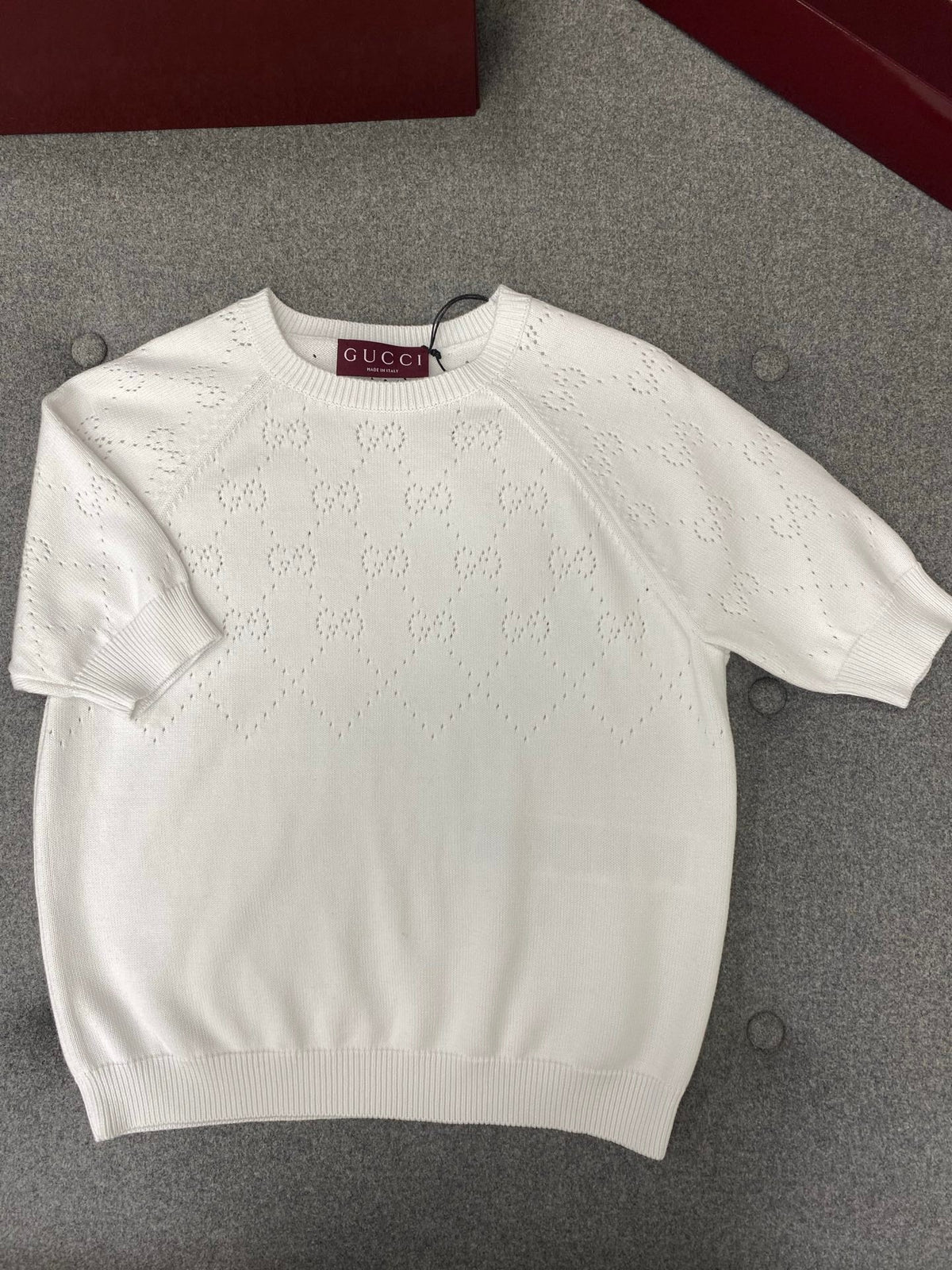 Gucci Round Neck Short Sleeves Top White Cotton