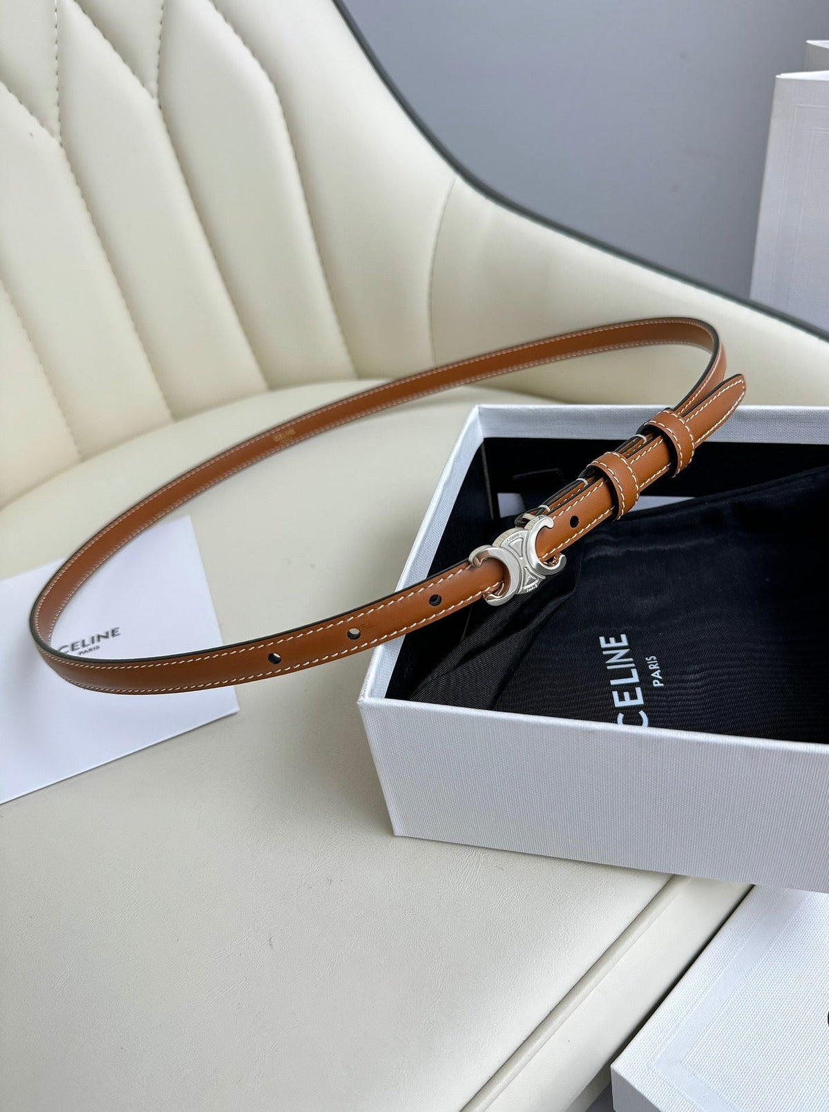 CEL Silver Buckle 13mm Belt Brown Cowhide 179727