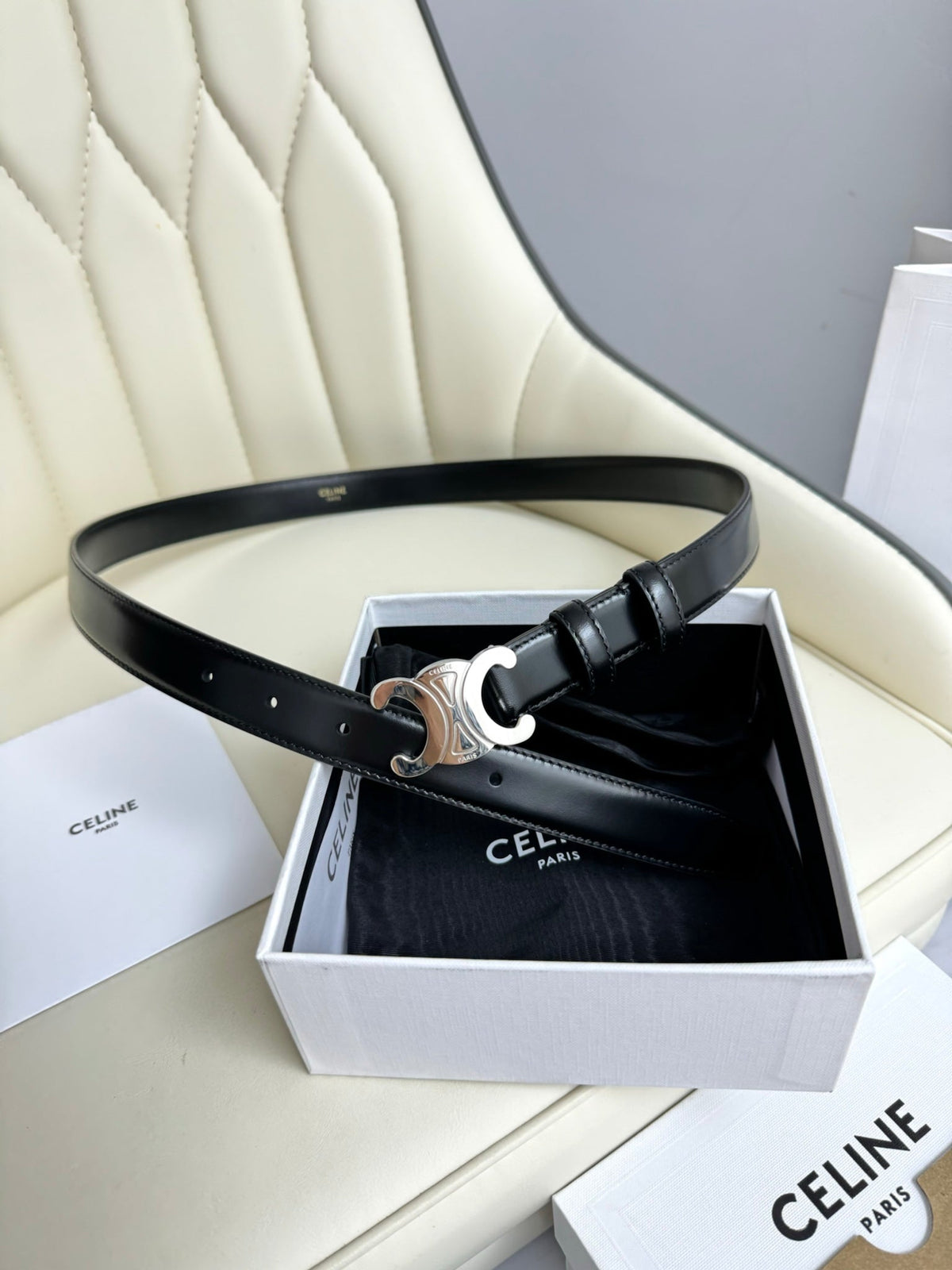 CEL Silver Buckle 18mm Belt Black Cowhide 179732
