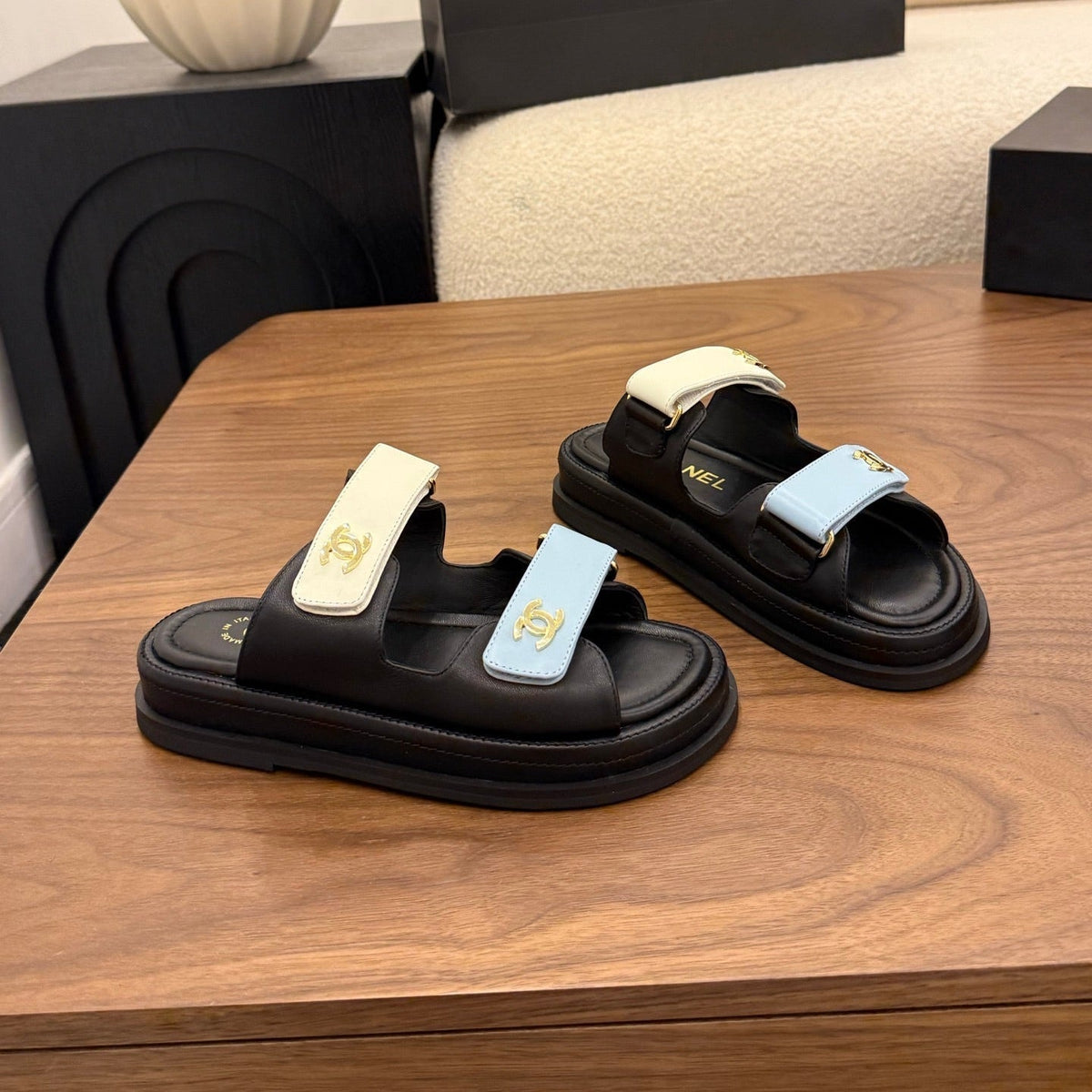 CC Dad Mules White Black Blue Calfskin 850571