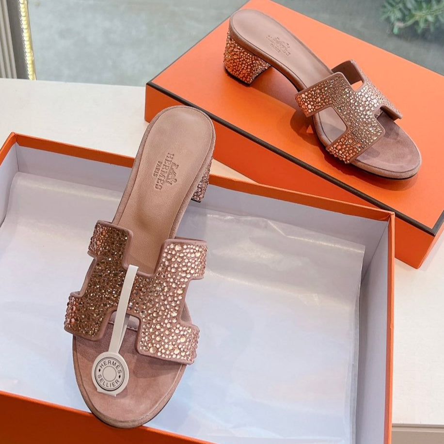 OASIS SANDAL IN BLUSH PINK SUEDE WITH CRYSTALS