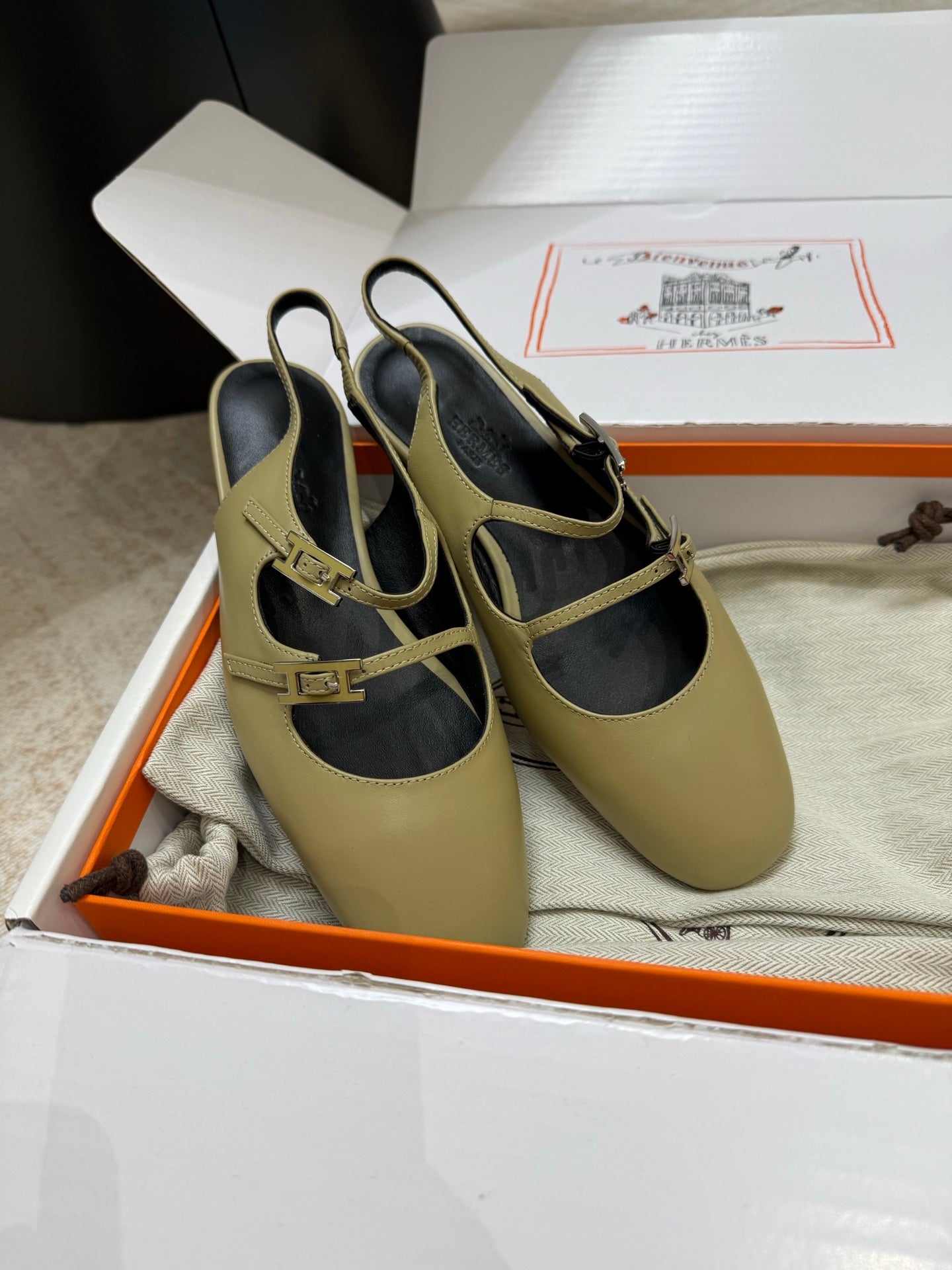 HM Mila Slingback Olive Green Sheepskin 621383