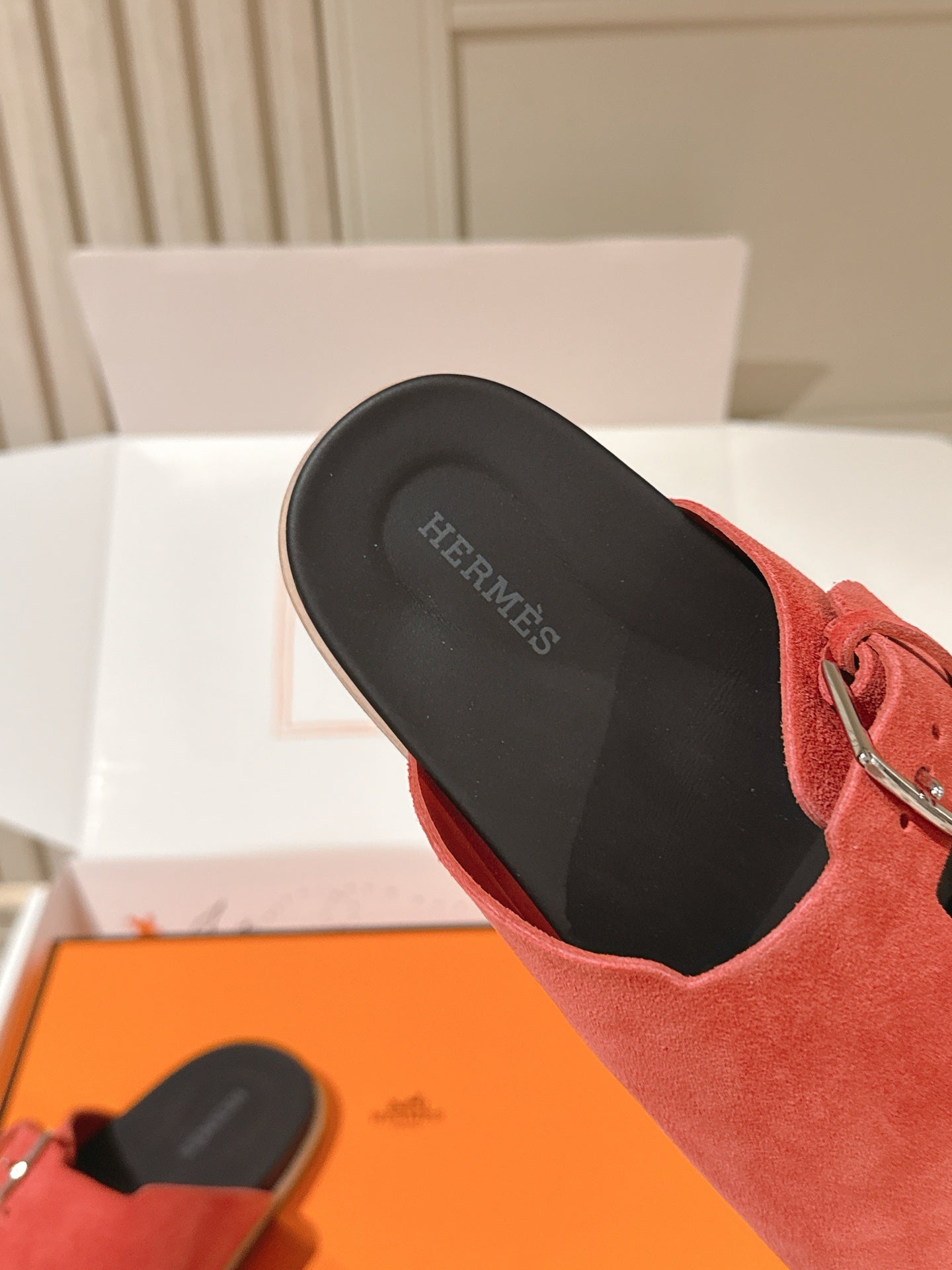 HM 26s Double Buckle Birkenstock Sandals Orange Suede 968907