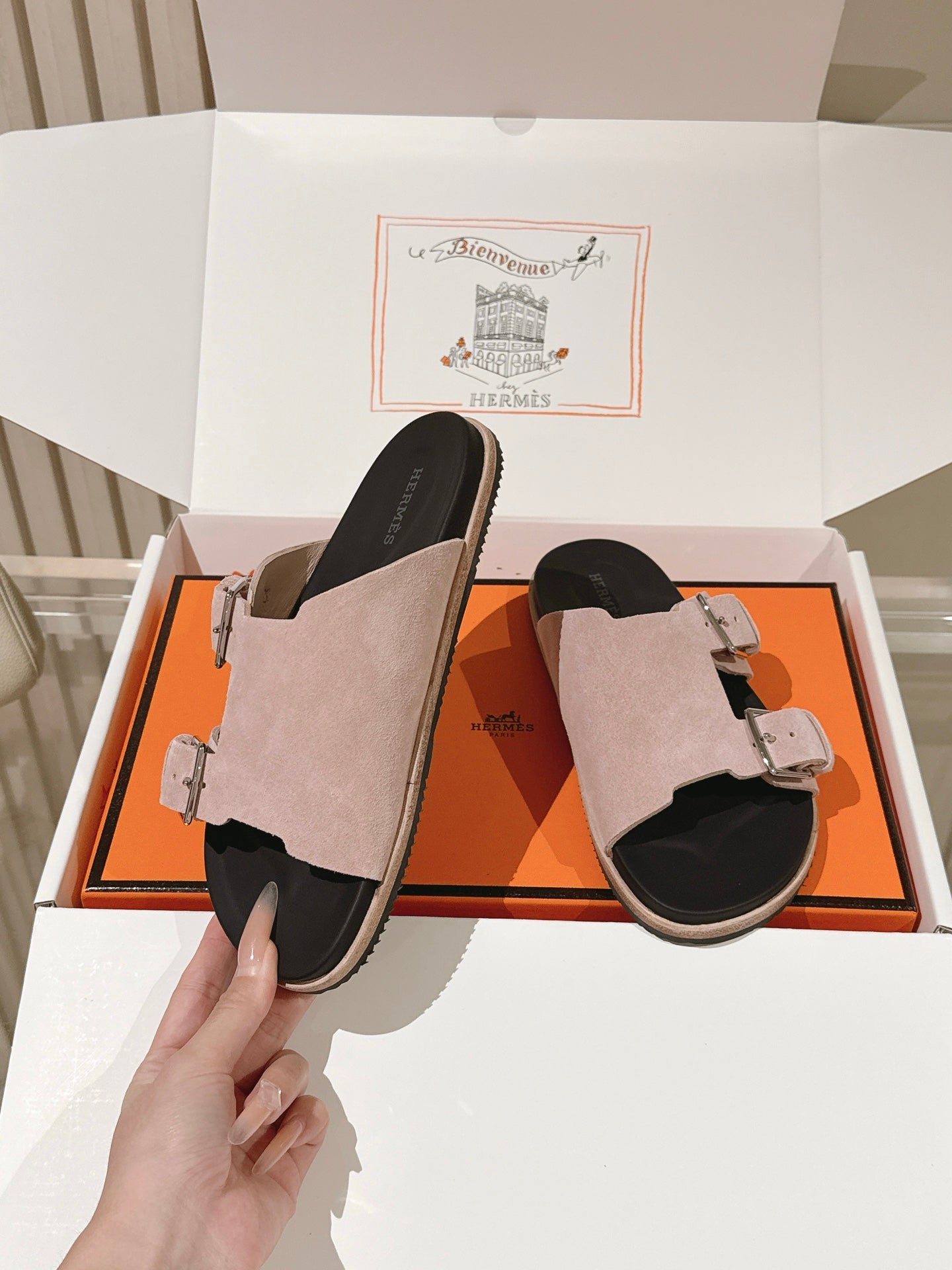 HM 26s Double Buckle Birkenstock Sandals Taupe Suede 968910