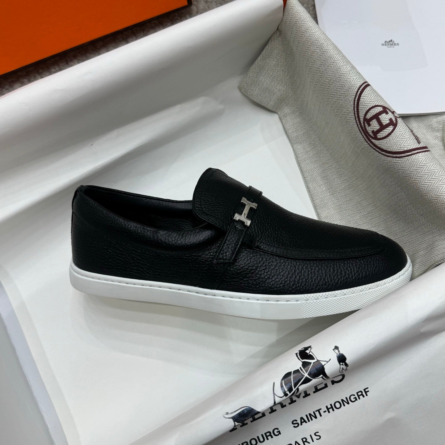 HM Job Loafers Black Grain Cowhide 523214