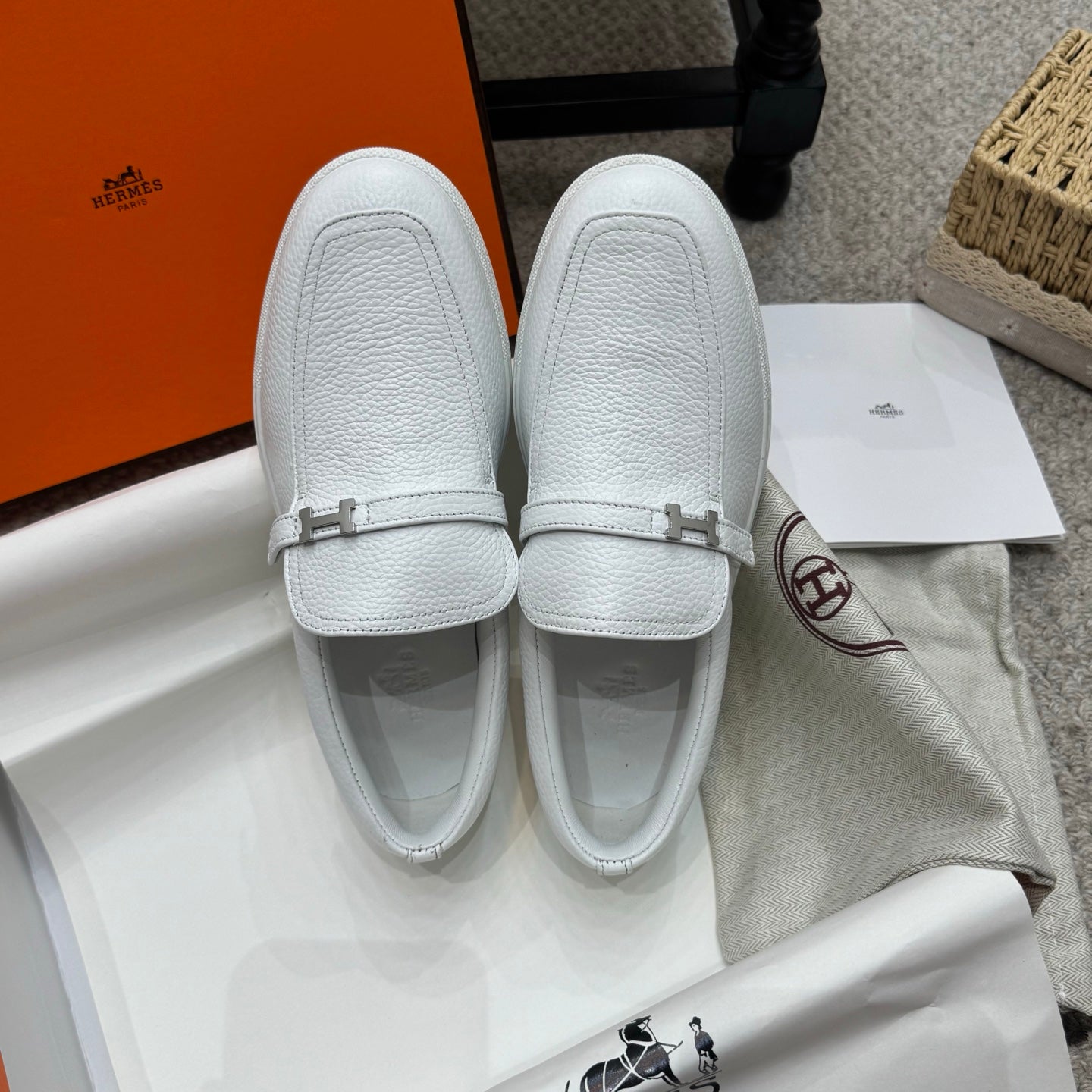 HM Job Loafers White Grain Cowhide 523215