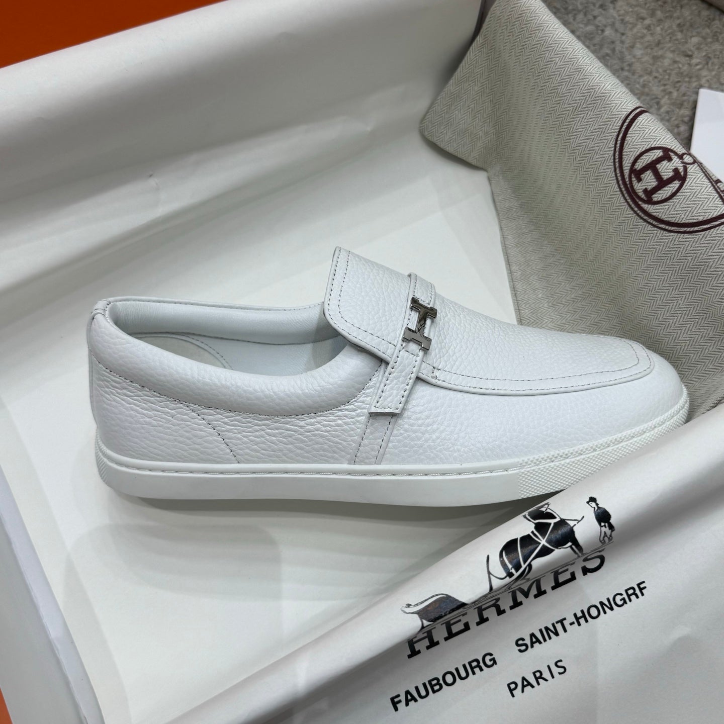 HM Job Loafers White Grain Cowhide 523215