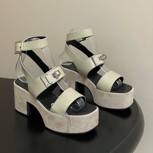 HM Lola 35 Heeled Sandals Taupe Goatskin 534764