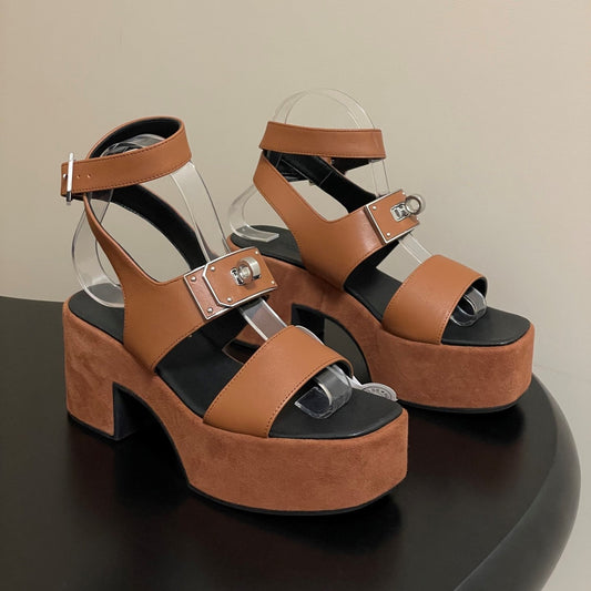 HM Lola 35 Heeled Sandals Brown Goatskin 534765