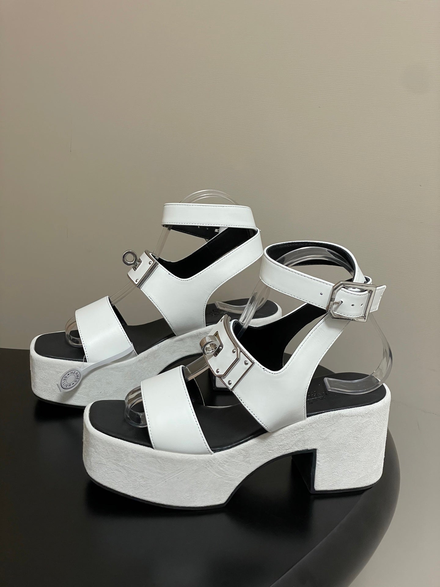HM Lola 35 Heeled Sandals White Goatskin 534766
