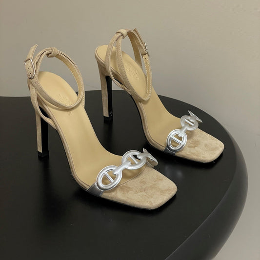 HM Luz Sandals 10.5 Taupe Sheepskin Suede 593700