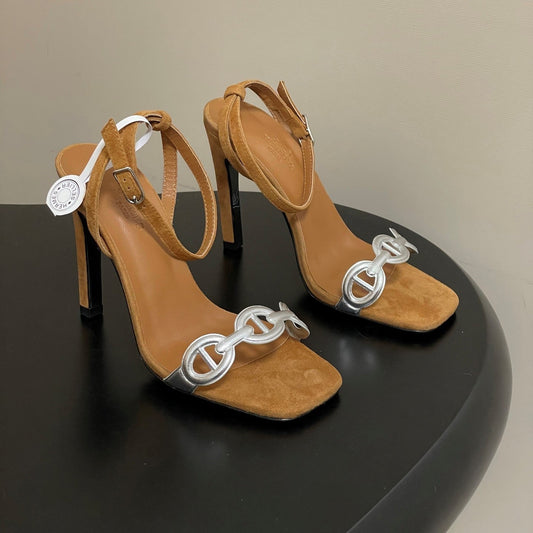 HM Luz Sandals 10.5 Brown Sheepskin Suede 593701