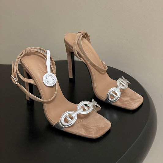 HM Luz Sandals 10.5 Dark Khahi Sheepskin Suede  593702