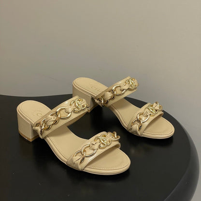 CC 26s Chunky Heels Sandals 55 Beige Sheepskin 649469