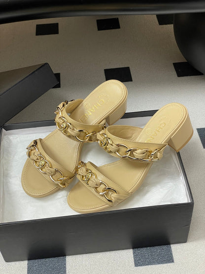 CC 26s Chunky Heels Sandals 55 Beige Sheepskin 649469