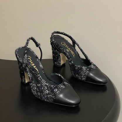 CC 26s Slingback 95 Black Tweed Sheepskin 649418