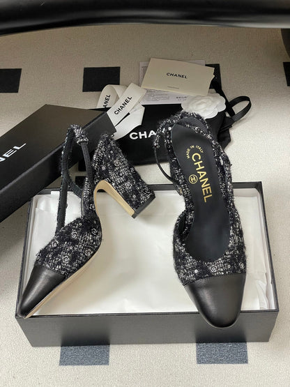 CC 26s Slingback 95 Black Tweed Sheepskin 649418