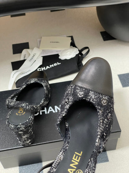 CC 26s Slingback 95 Black Tweed Sheepskin 649418
