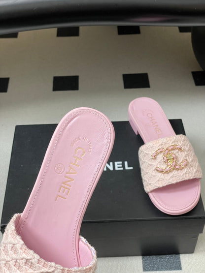 CC 26s Flat Slippers Pink Fabric Sheepskin 649488