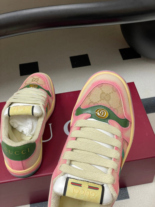 GG 26ss Screener Sneaker Beige Pink Green Fabric Calfskin 697903