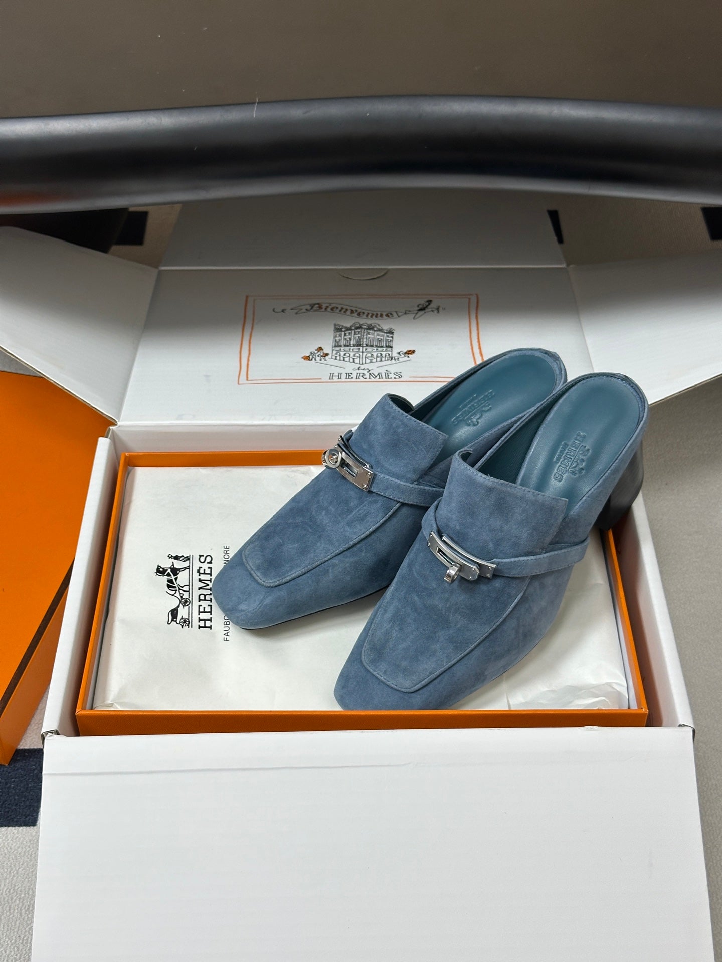 HM Blossom Mule 65mm Stale Blue Suede 902905