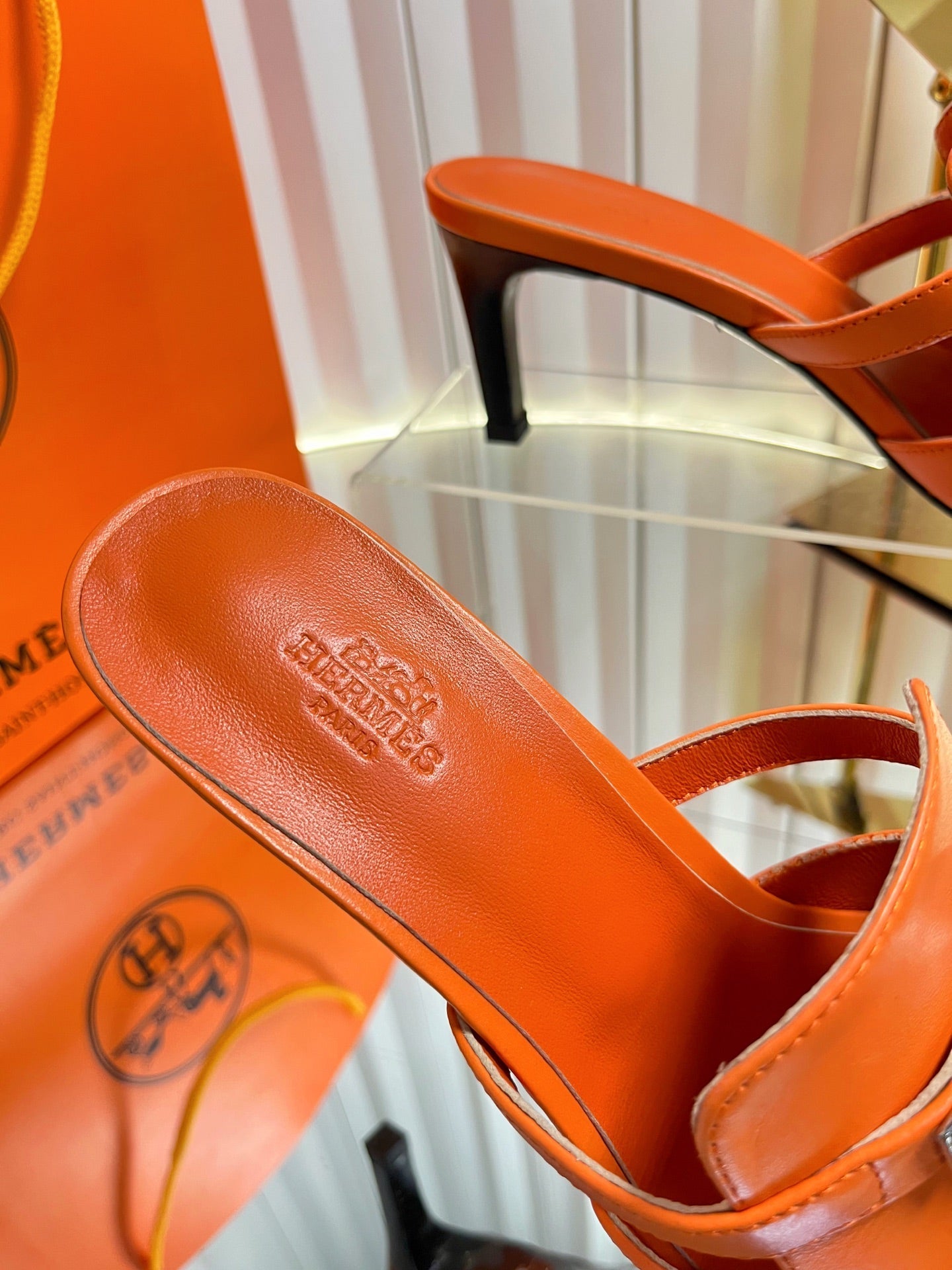 HM Cute Sandal 7cm Orange Calfskin 616210