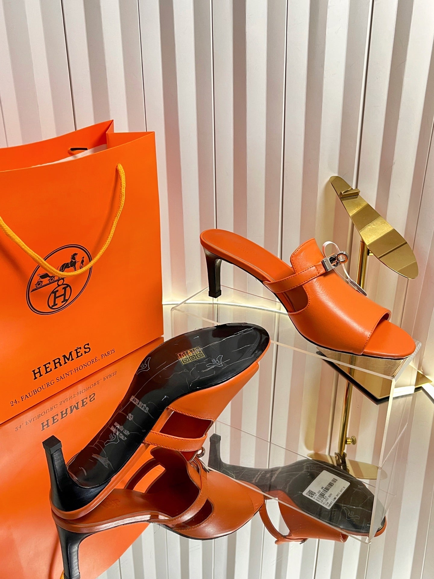HM Cute Sandal 7cm Orange Calfskin 616210