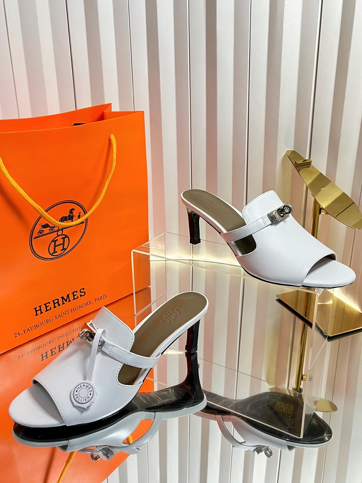 HM Cute Sandal 7cm White Calfskin 616212