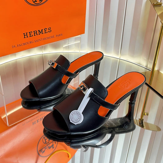 HM Cute Sandal 7cm Black Calfskin 616214