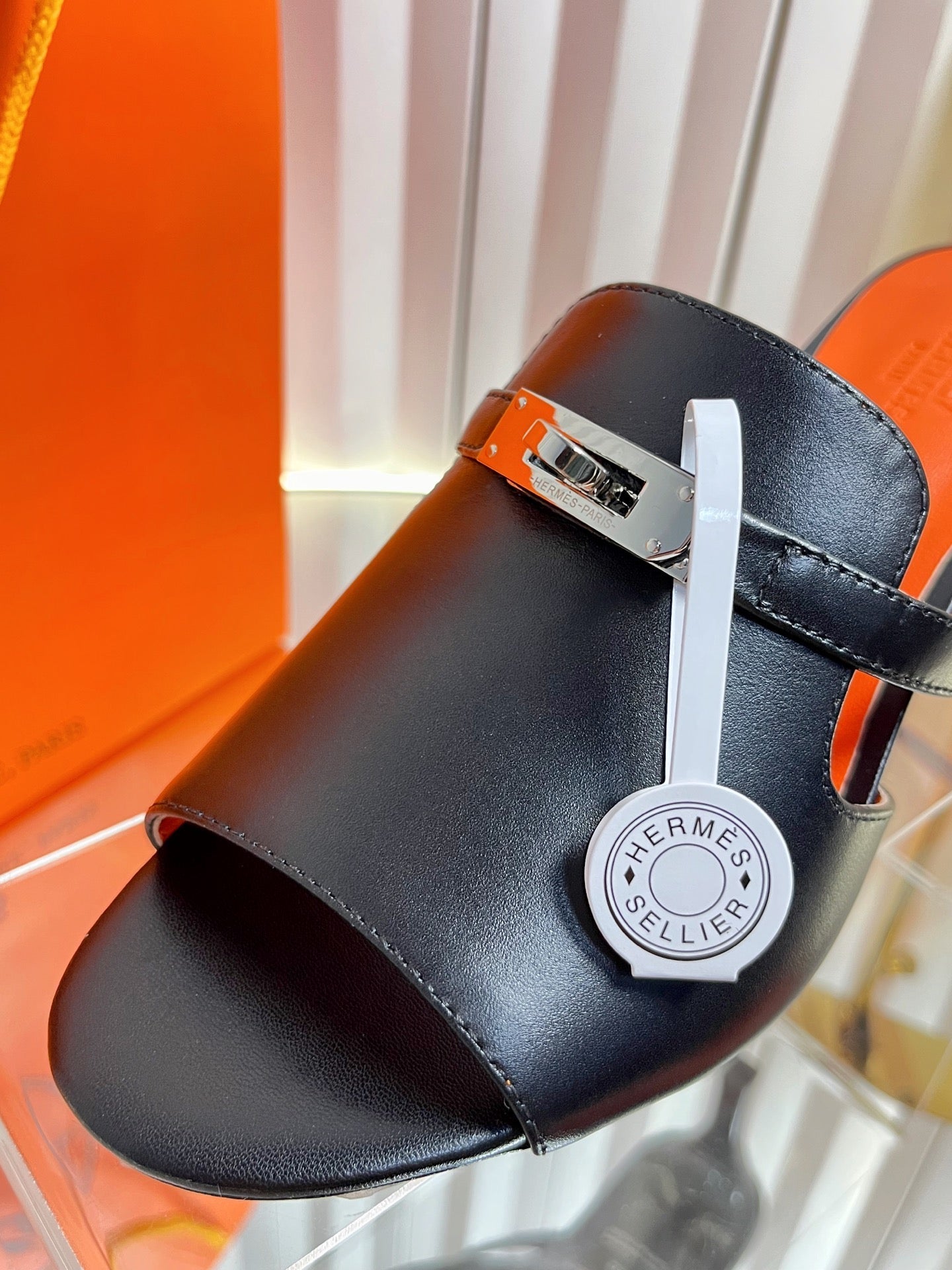 HM Cute Sandal 7cm Black Calfskin 616214
