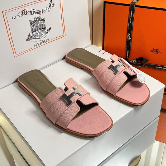 HM 26s Oran Sandals In Pink Epsom Calfskin Silver Hardware