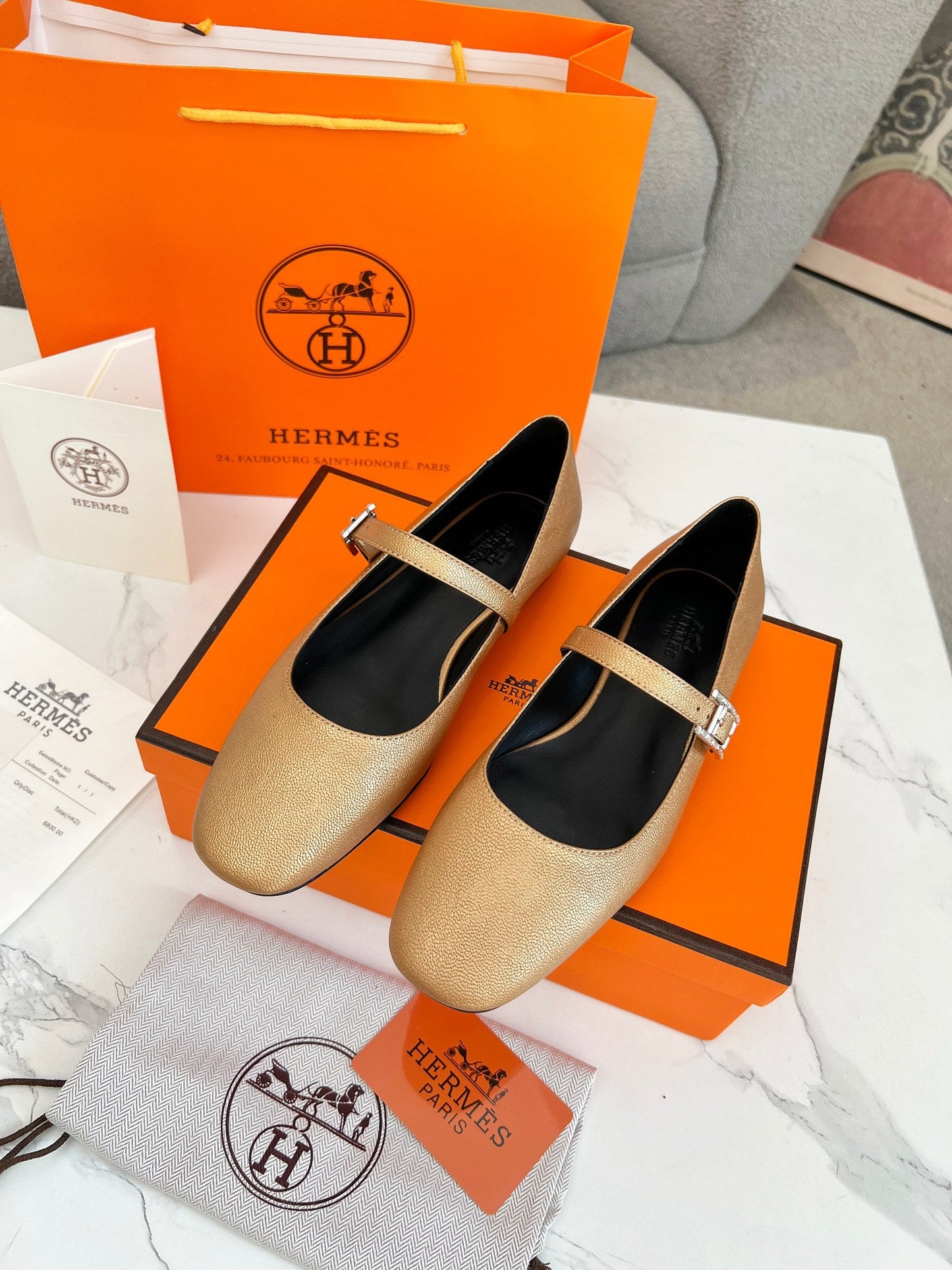 Jane Ballet Flat Gold Calfskin 214067