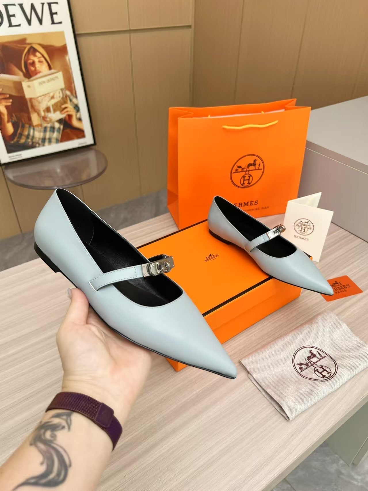 Kiara Slingback Flat Grey Calfskin 214056
