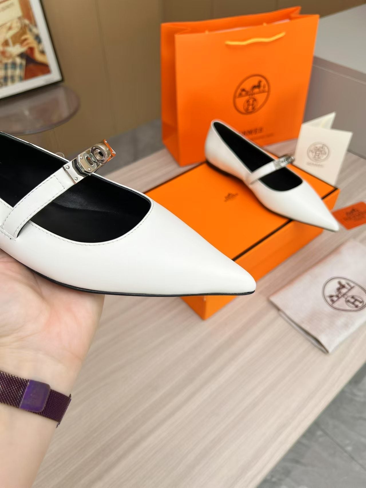 Kiara Slingback Flat White Calfskin 214057