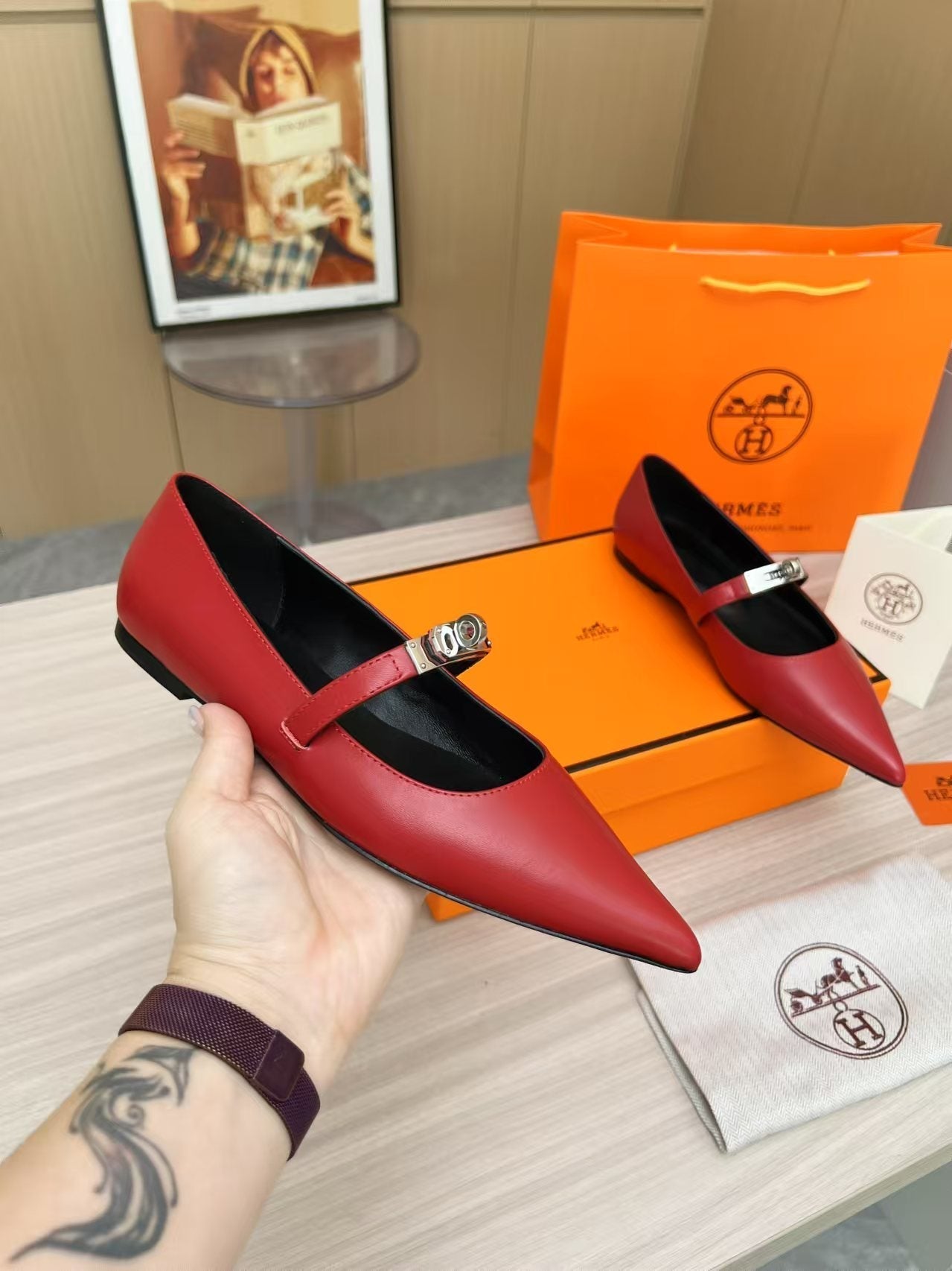 Kiara Slingback Flat Red Calfskin 214059