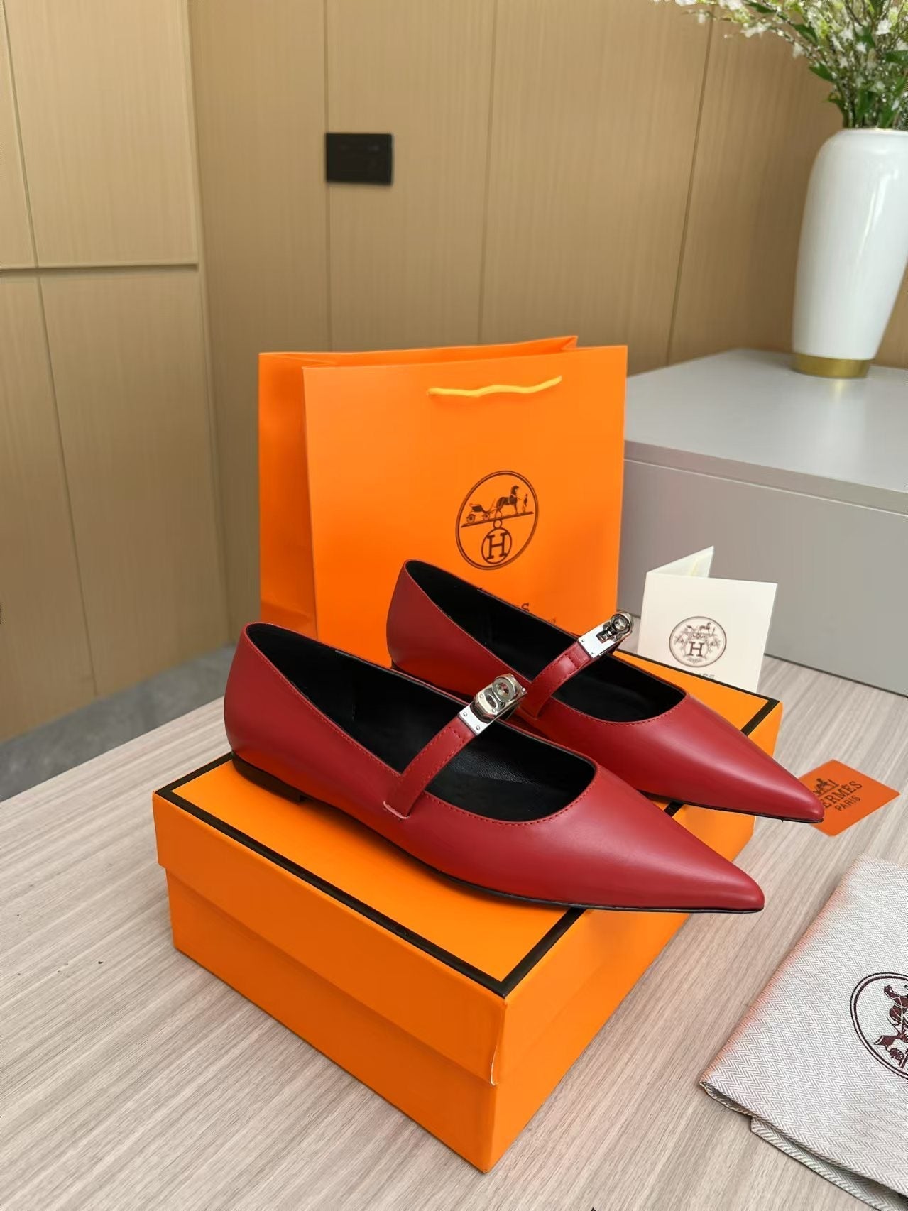 Kiara Slingback Flat Red Calfskin 214059