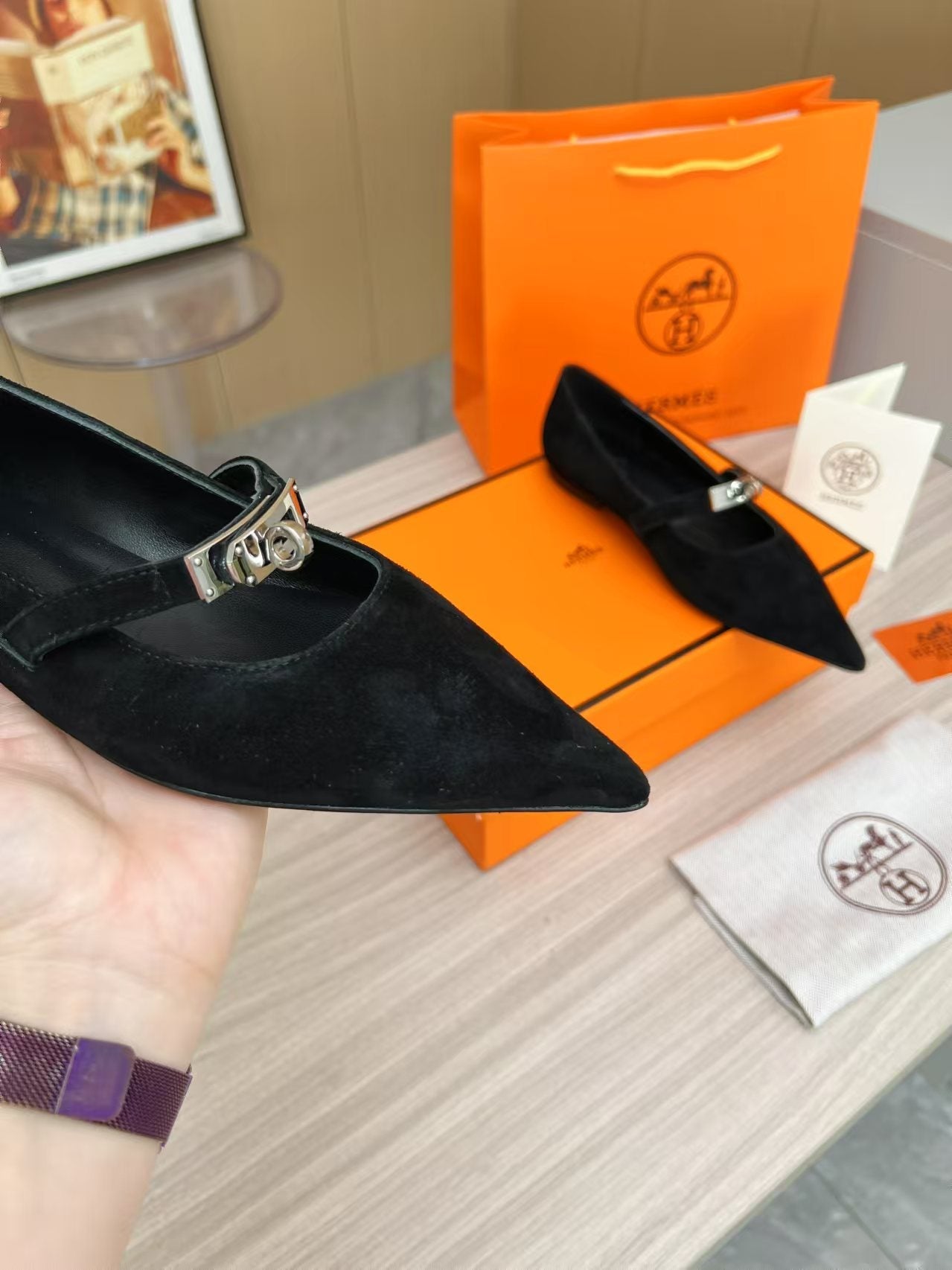 Kiara Slingback Flat Black Suede 214060