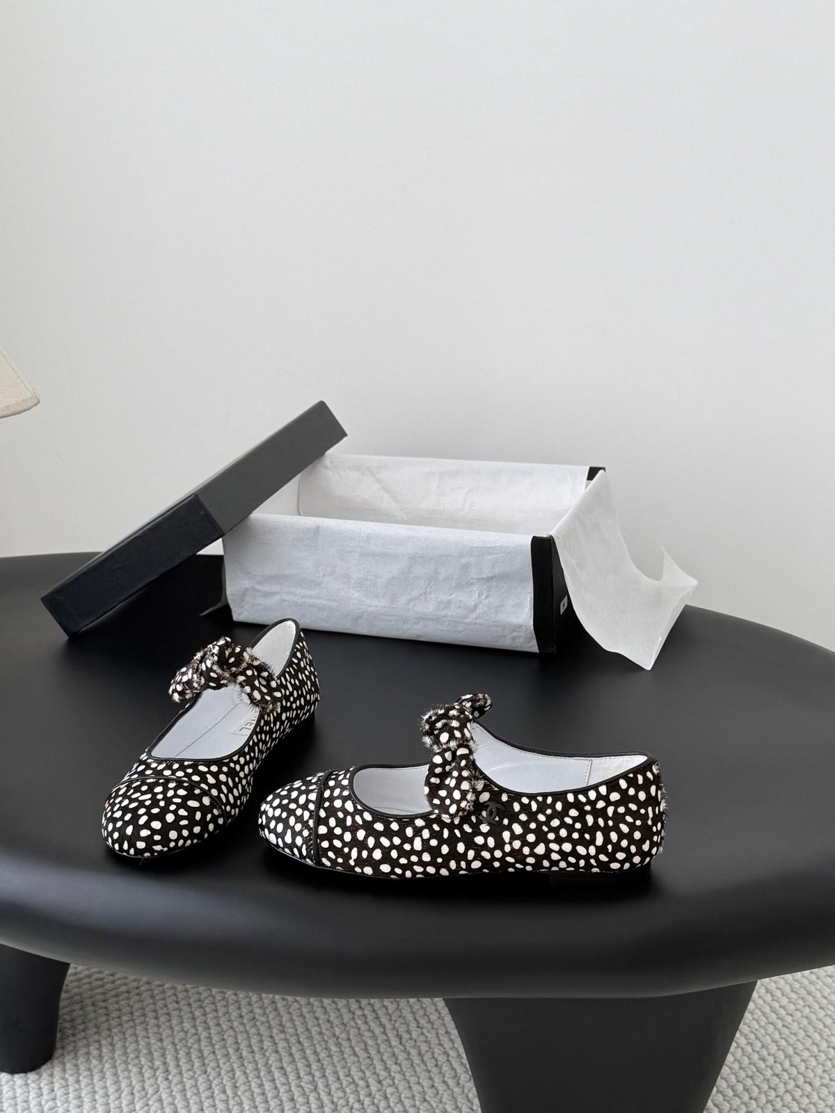 CC 26s Mary Jane Shoes Poka Dot Black White Horsehair 915180