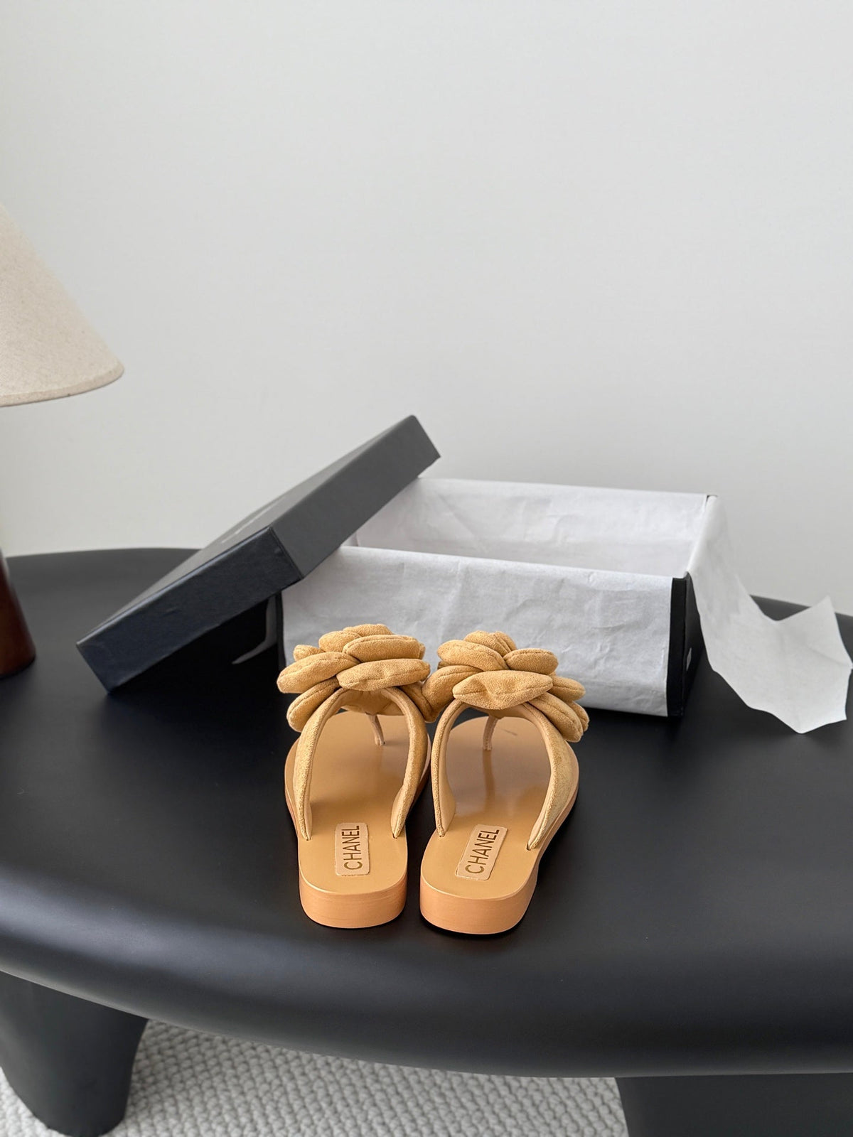 CC 26K Camellia Slippers Light Beige Suede 914834