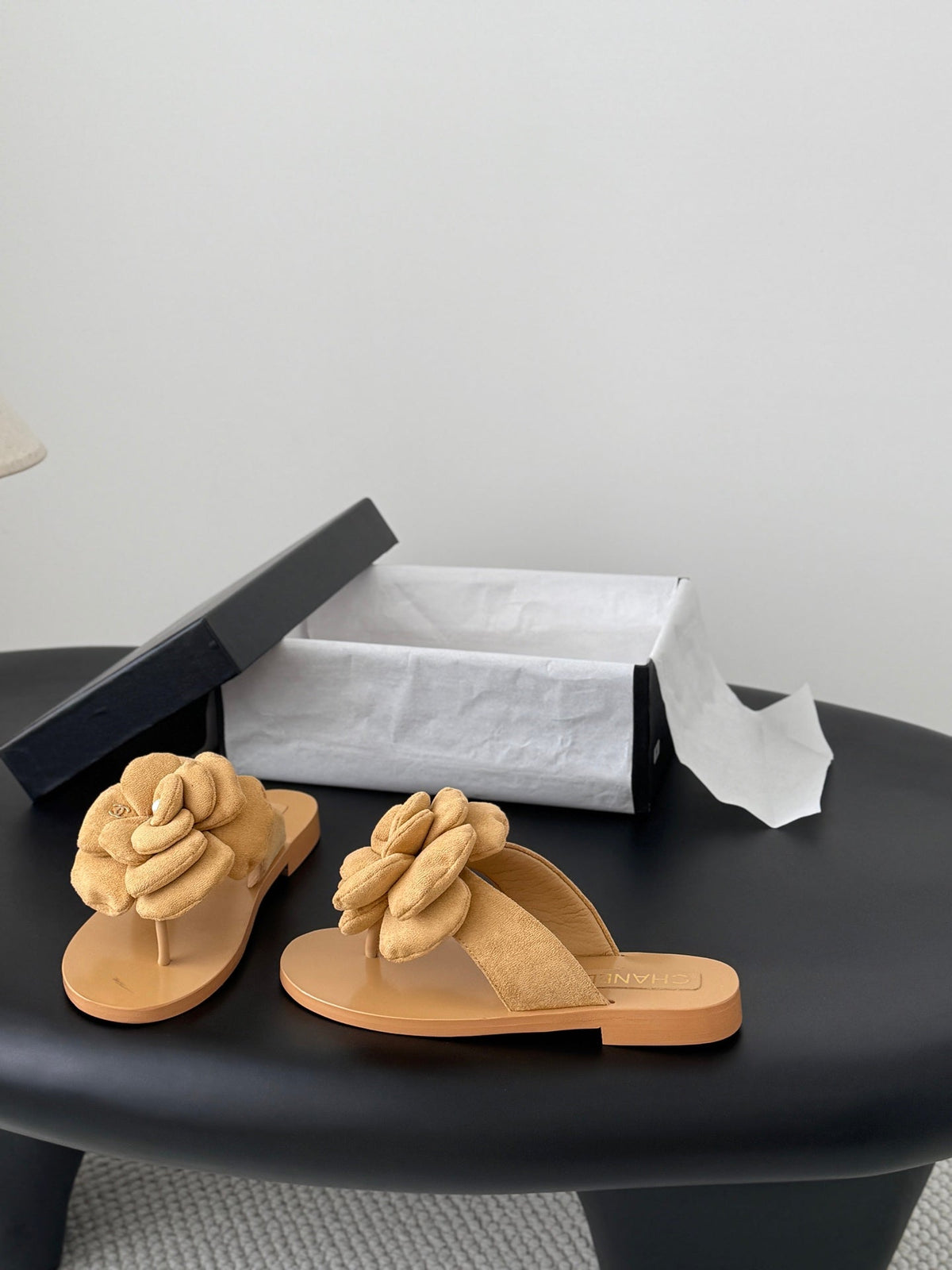 CC 26K Camellia Slippers Light Beige Suede 914834