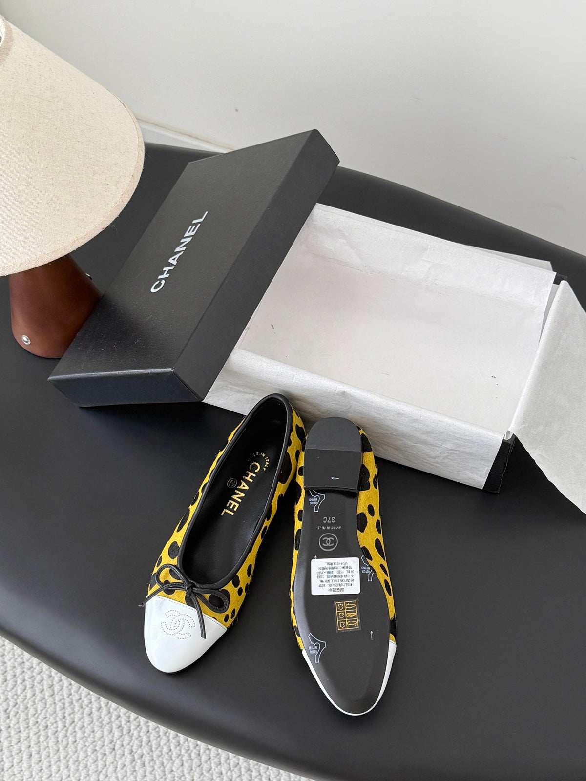 CC 26s Ballerina Flats Black Yellow Pony Hair Calfskin 914549