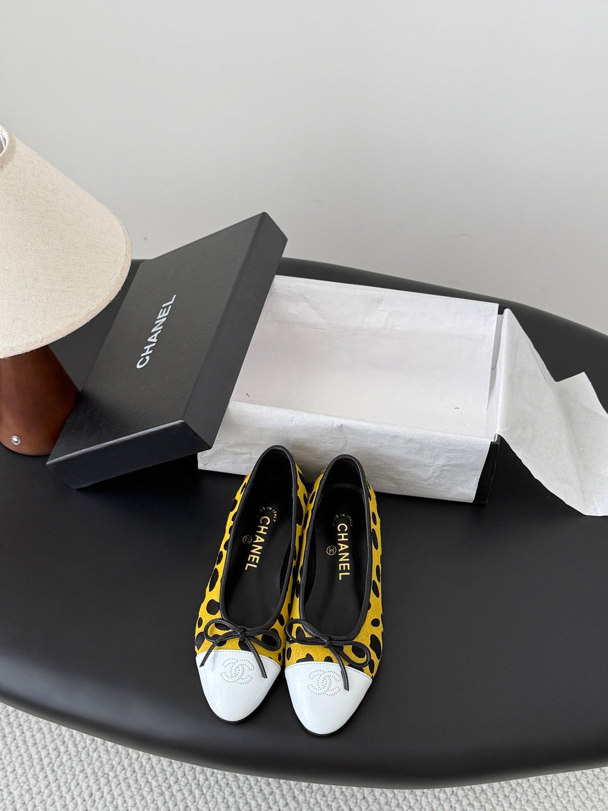 CC 26s Ballerina Flats Black Yellow Pony Hair Calfskin 914549