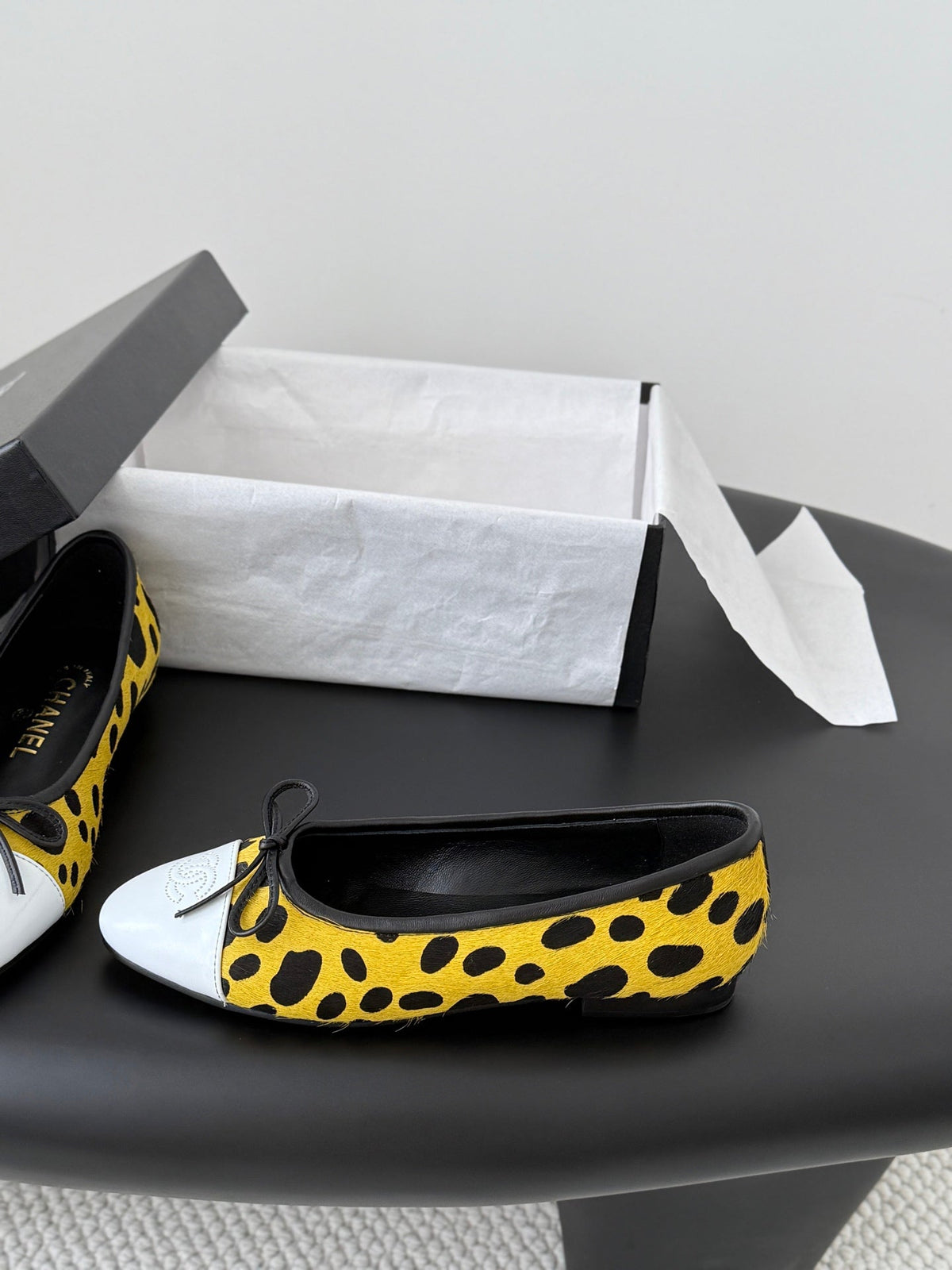 CC 26s Ballerina Flats Black Yellow Pony Hair Calfskin 914549