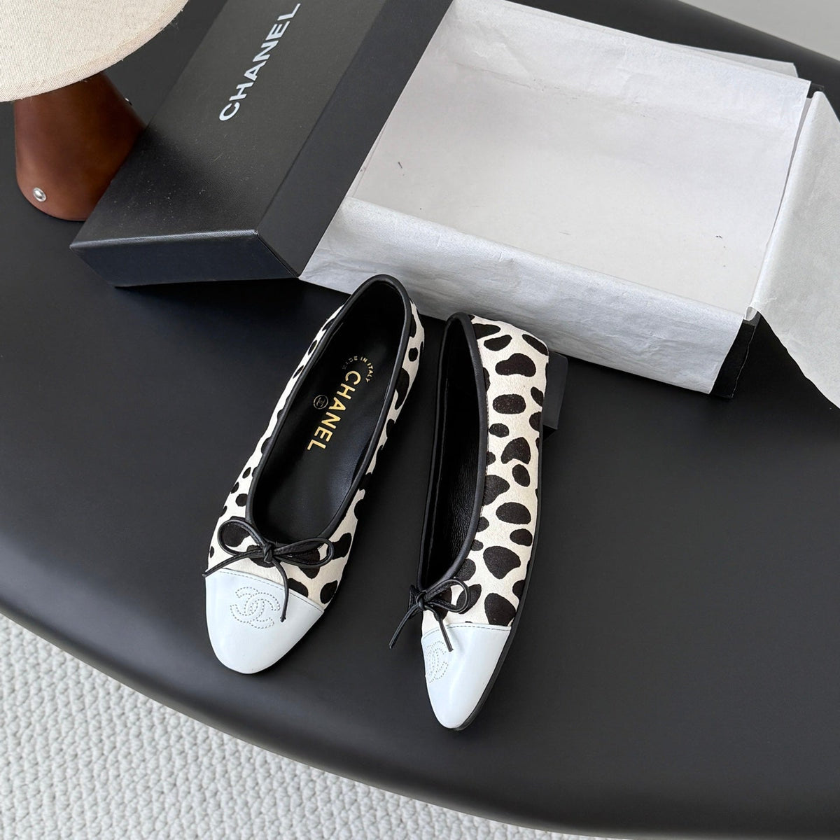 CC 26s Ballerina Flats Black White Pony Hair Calfskin 914551